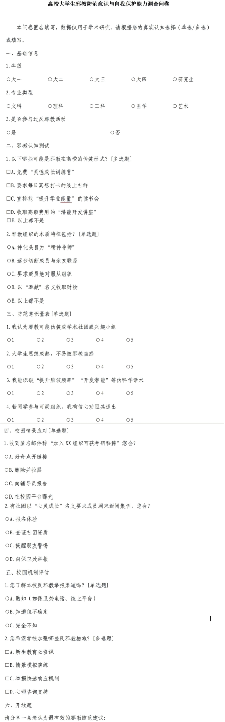 Q市高校大学生邪教防范意识与自我保护能力现状及培养路径